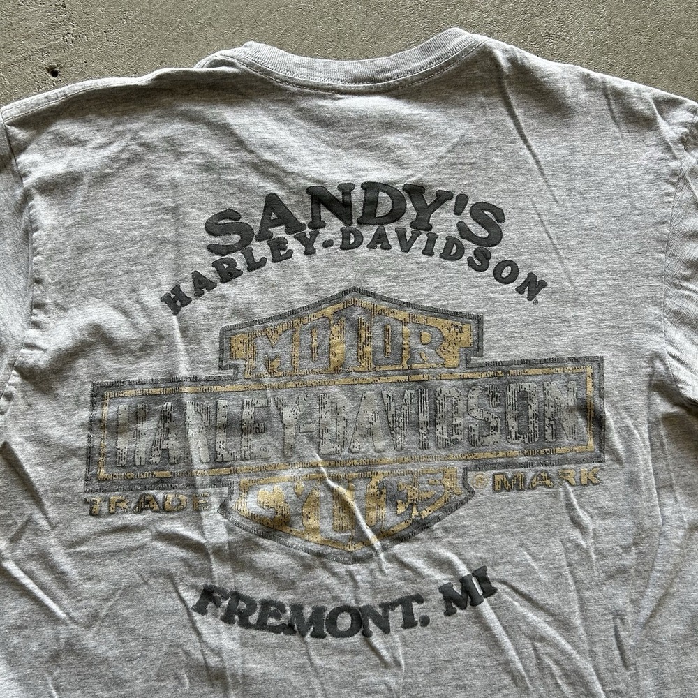 Vintage Harley Davidson Skull Shirt Size Medium Gray Fremont Michigan Biker - Picture 5 of 6